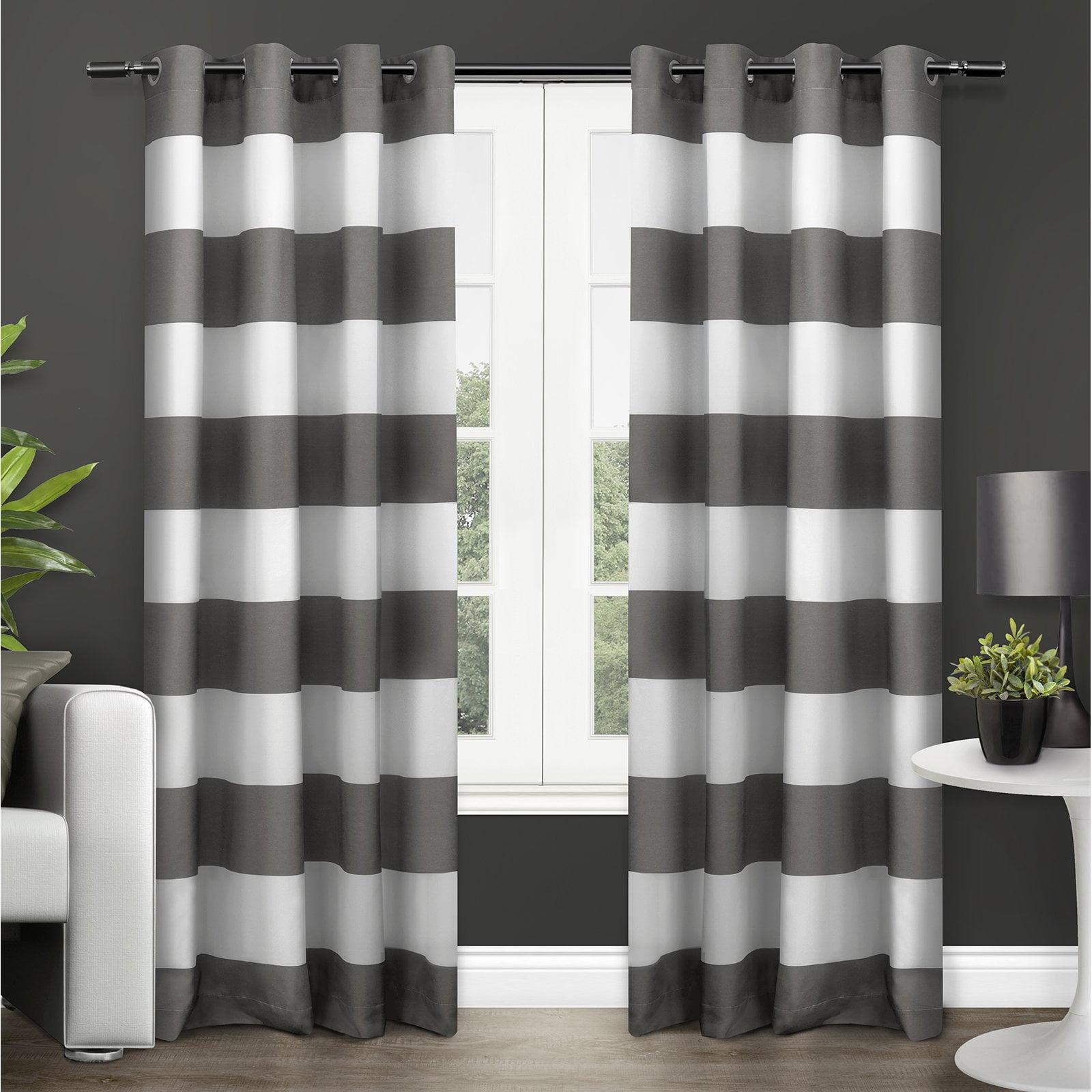Set of 2 84"x54" Surfside Cotton Cabana Stripe Light Filtering Window Curtain Panel Dark Gray - Exclusive Home: Striped Drapes, Grommet Top