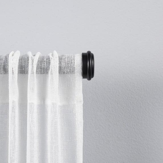 EXCLUSIVE HOME Topper 1" Curtain Rod and Coordinating Finial Set, Matte Black, Adjustable 66"-120"