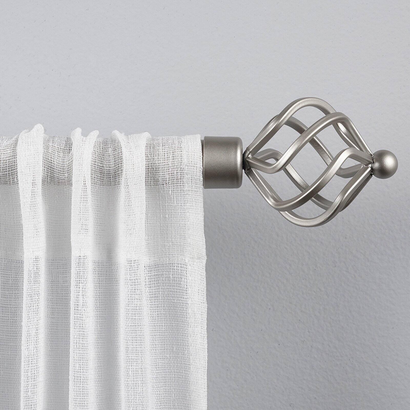 Matte Silver Adjustable Curtain Rod with Twisted Iron Finials