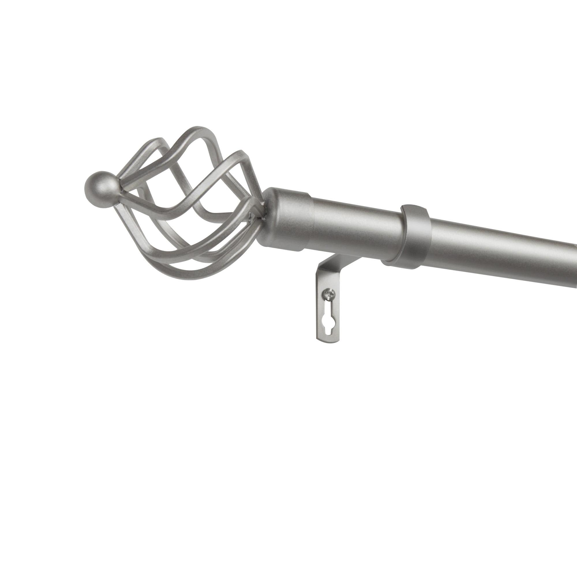 Exclusive Home 84"-160" Torch Indoor/Outdoor Curtain Rod - Matte Silver: Adjustable Iron Rod, Twist Finial, 25lb Capacity