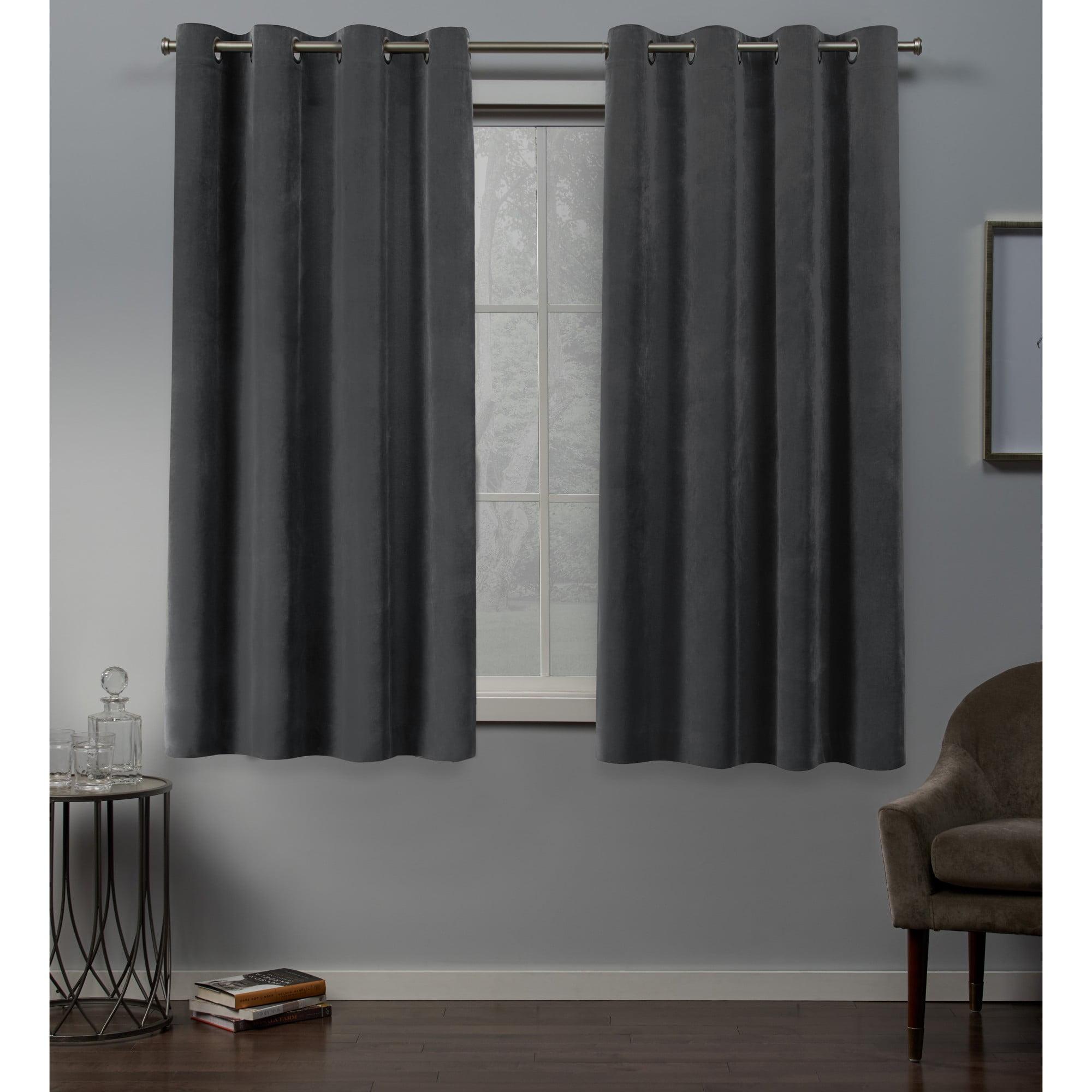 Exclusive Home Velvet Heavyweight Light Filtering Grommet Top Curtain Panel Pair, 54"x63", Soft Grey