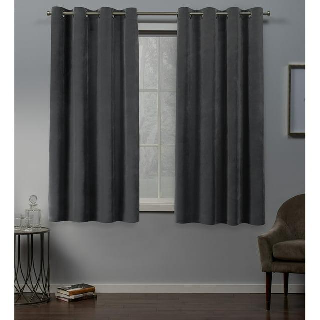 Exclusive Home Velvet Heavyweight Light Filtering Grommet Top Curtain Panel Pair, 54"x63", Soft Grey