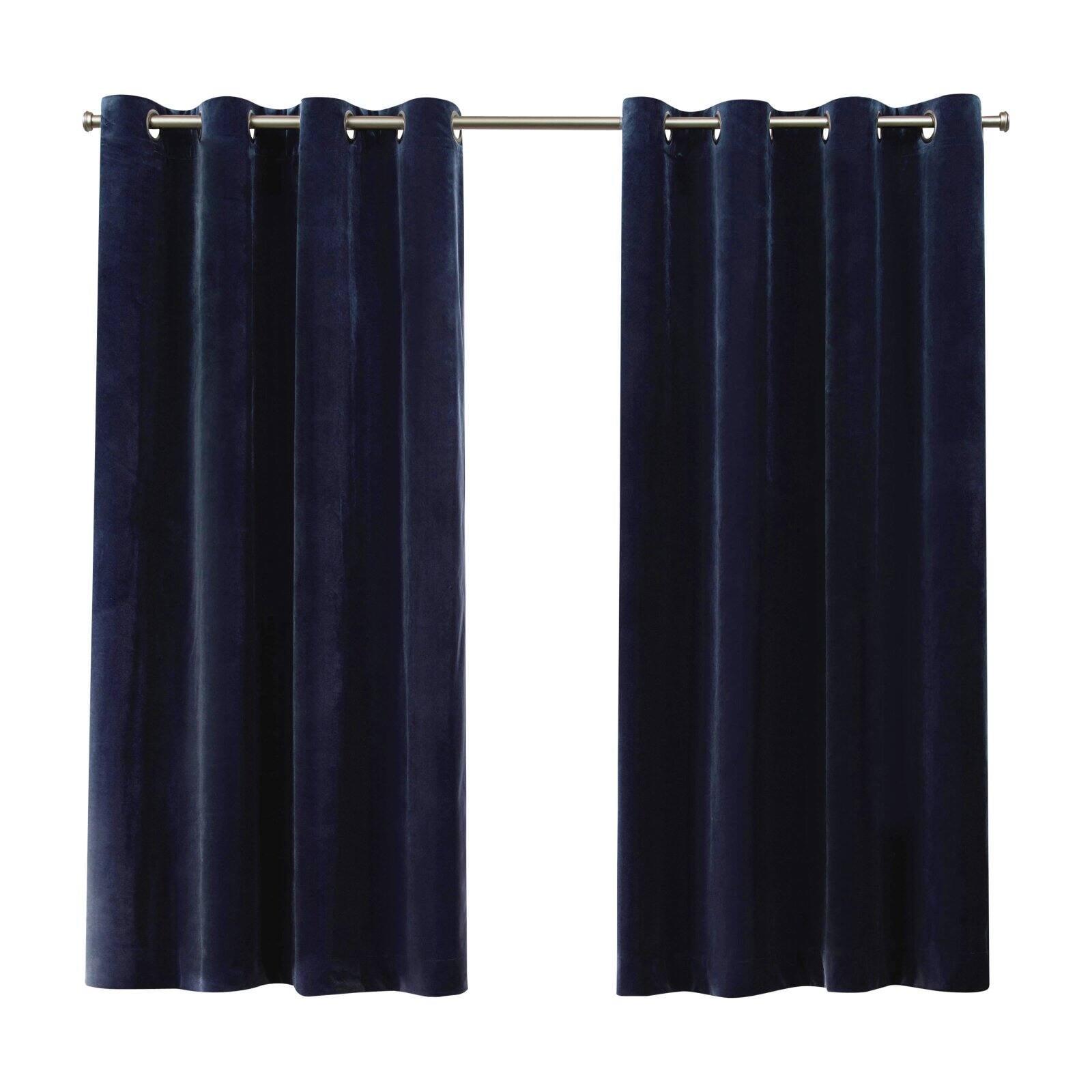 Set of 2 96"x54" Velvet Heavyweight Grommet Top Window Curtain Panel Navy Blue - Exclusive Home: Light Filtering Drapes