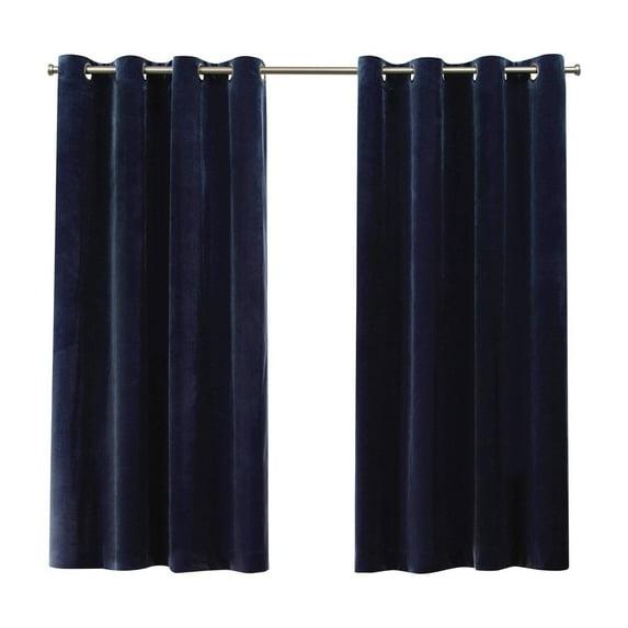 Set of 2 96"x54" Velvet Heavyweight Grommet Top Window Curtain Panel Navy Blue - Exclusive Home: Light Filtering Drapes
