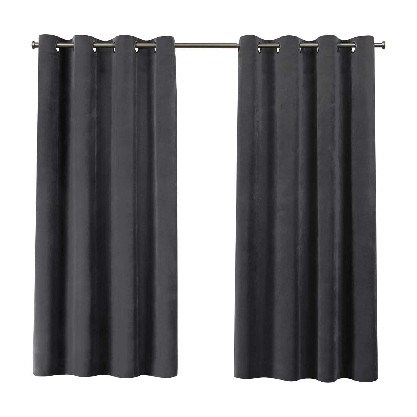 Soft Grey Velvet Light-Filtering Grommet Curtain Panels, 54" x 96"