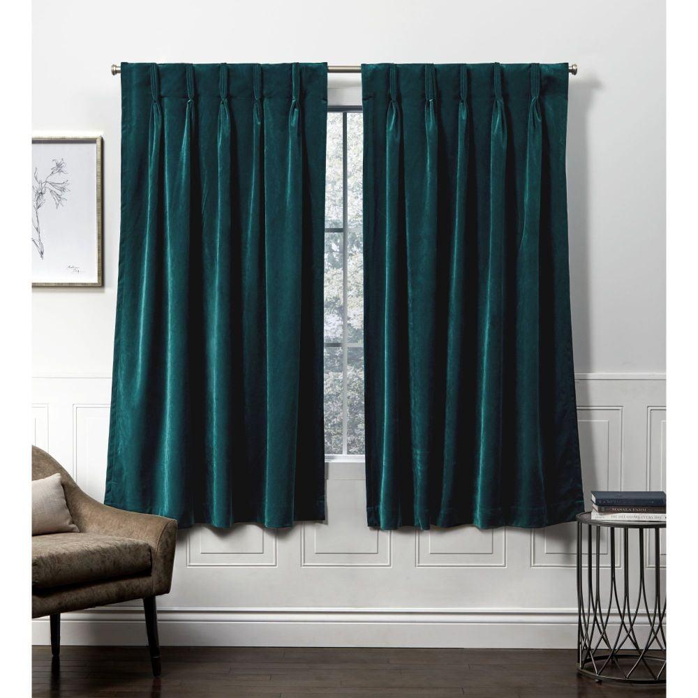 Set of 2 (84"x54") Velvet Back Tab Light Filtering Window Curtain Panels Teal - Exclusive Home: Polyester, Plain Weave