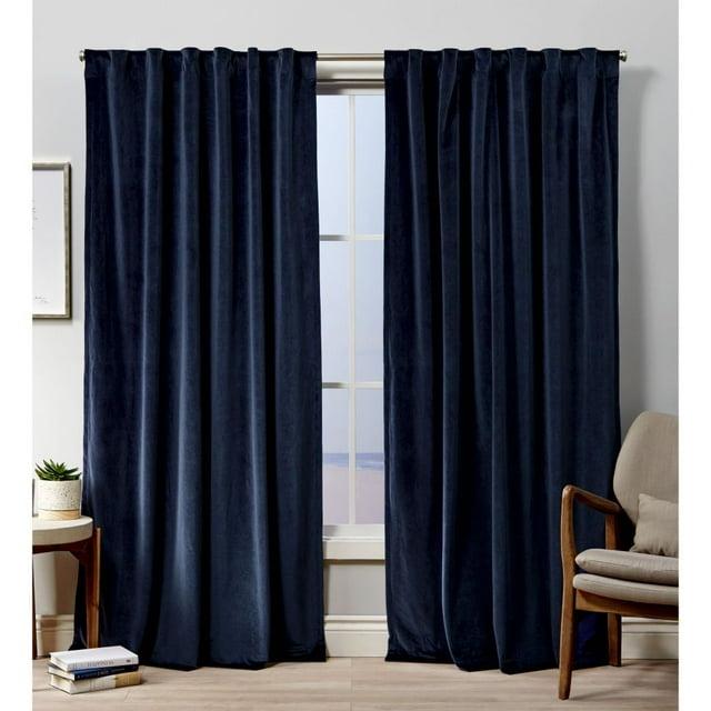 Set of 2 (96"x54") Velvet Back Tab Light Filtering Window Curtain Panels Navy - Exclusive Home: Polyester, OEKO-TEX Certified