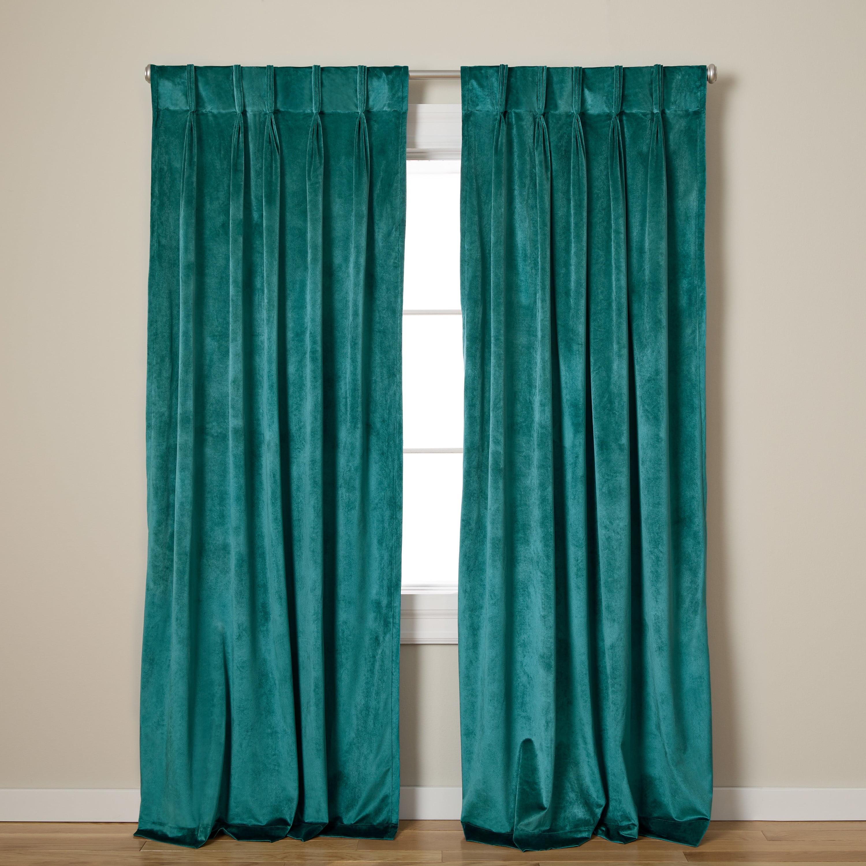 TOWN & COUNTRY LUXE Velour Solid Heavyweight Indoor Curtains, Light Filtering Opacity, Triple Pinch Pleat Top, Plush Velvet, 2-Pack Set, 27"x84", Teal