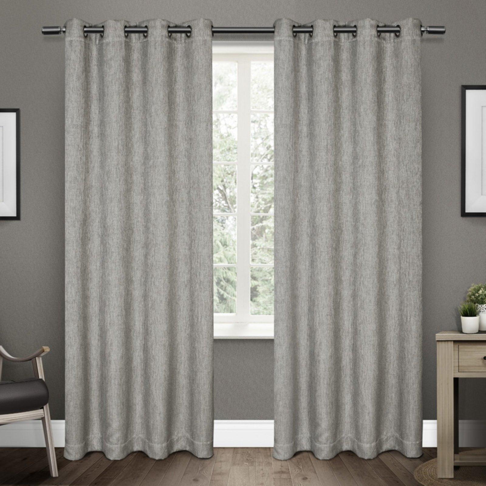 Exclusive Home Vesta Heavyweight Textured Linen Room Darkening Blackout Grommet Top Curtain Panel Pair, 52"x96", Black Pearl