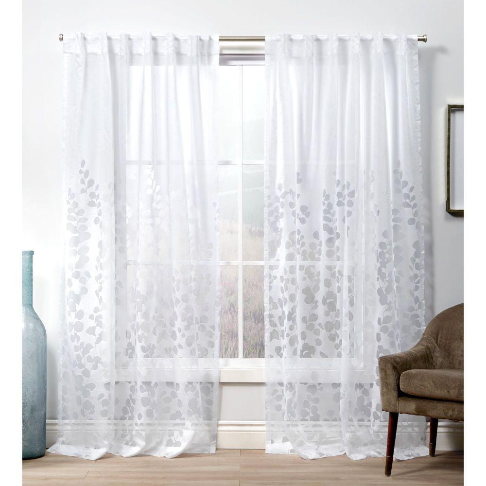 84"x54" Wilshire Back Tab Sheer Window Curtain Panels White - Exclusive Home: Botanical Floral Design, 2 Panels, Indoor Use