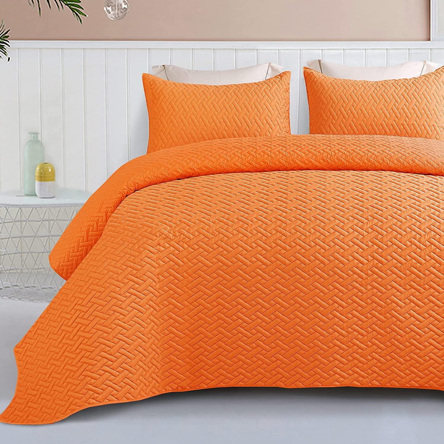 Exclusivo Mezcla Twin Quilt Bedding Set, Lightweight Soft Orange Twin Bedspreads Coverlets with Geometric Stitched Pattern