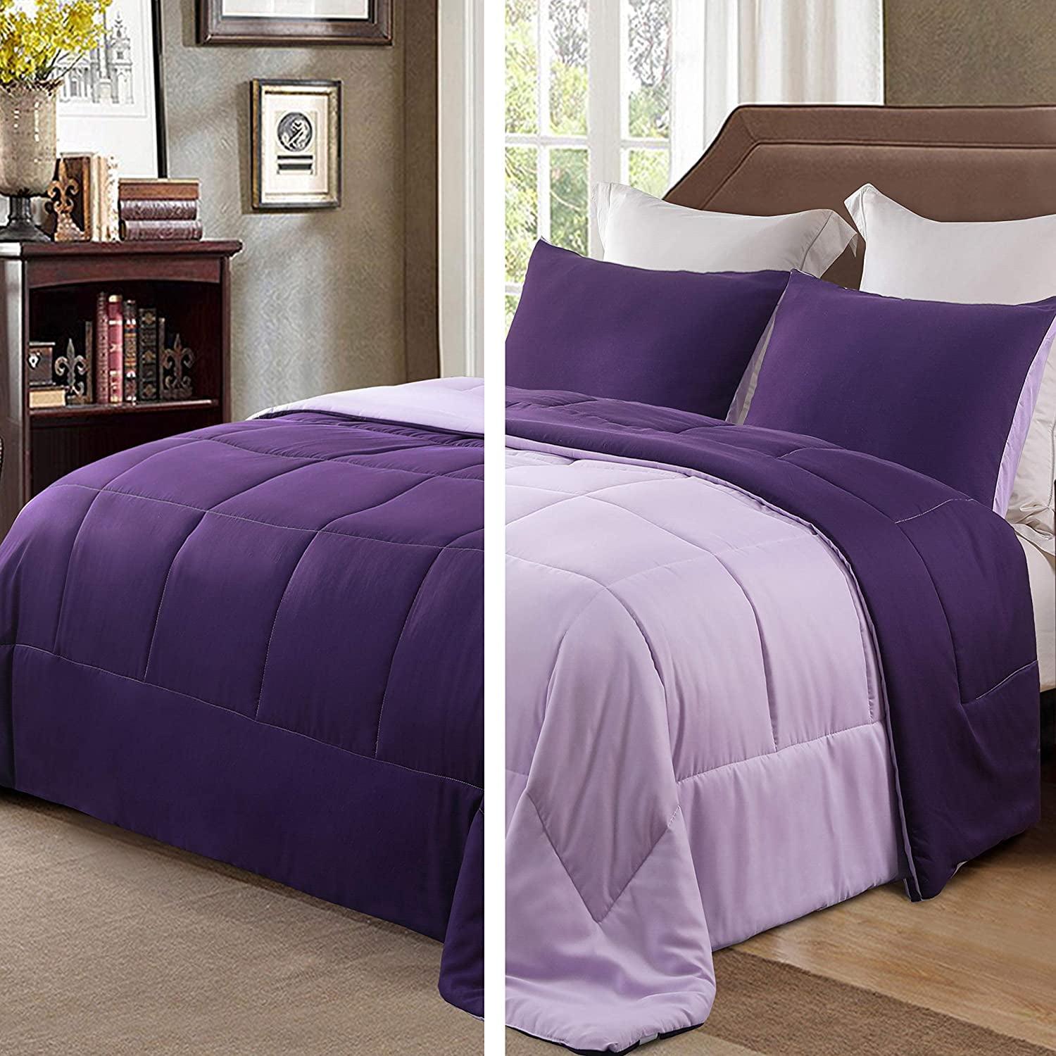 Twin Reversible Deep Purple Microfiber Comforter Set