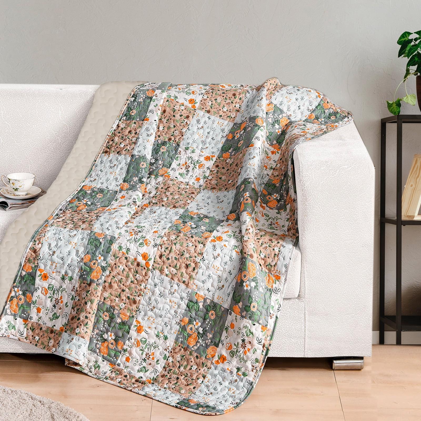 Exclusivo Mezcla Microfiber Boho Patchwork Pattern Quilted Throw Blanket for Bed/Couch/Sofa, Soft and Lightweight (50"x 60",Camel)