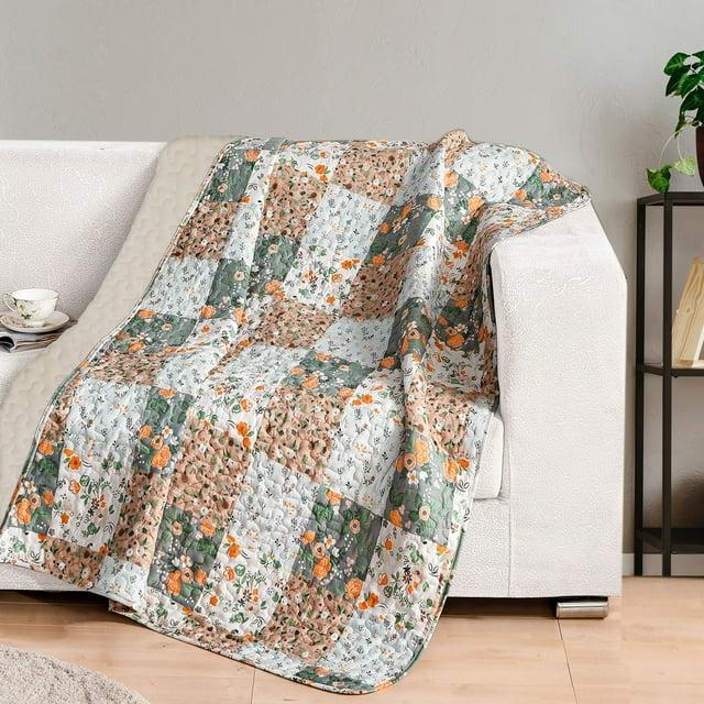 Exclusivo Mezcla Microfiber Boho Patchwork Pattern Quilted Throw Blanket for Bed/Couch/Sofa, Soft and Lightweight (50"x 60",Camel)