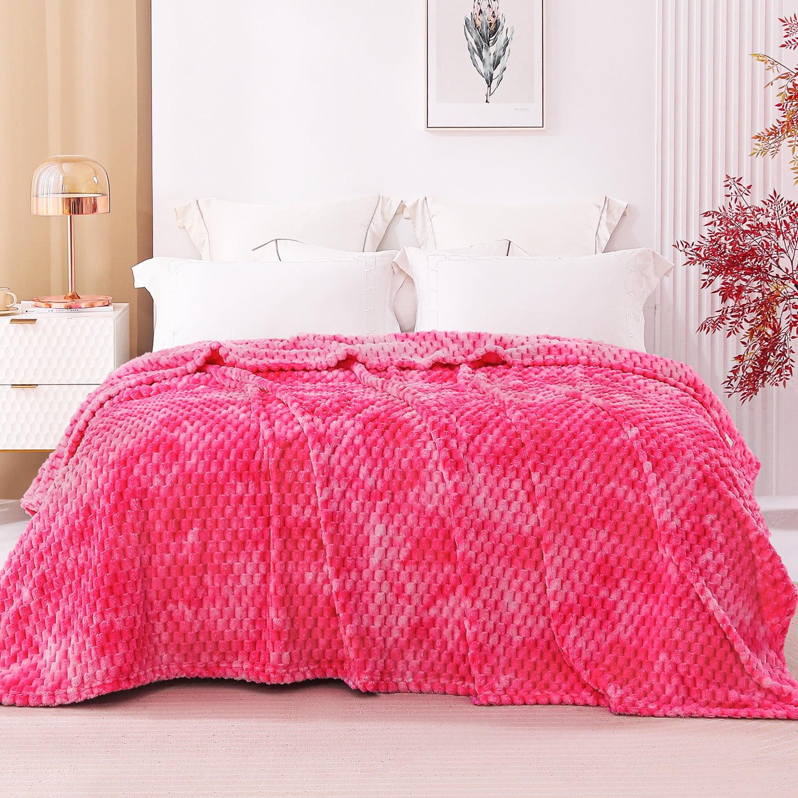 Exclusivo Mezcla Queen Size Soft Fleece Blanket, 90"x90" 3D Clouds Stylish Jacquard Velvet Blanket for Bed, Cozy Soft Lightweight for All Season, Tie-dye Hot Pink Blanket