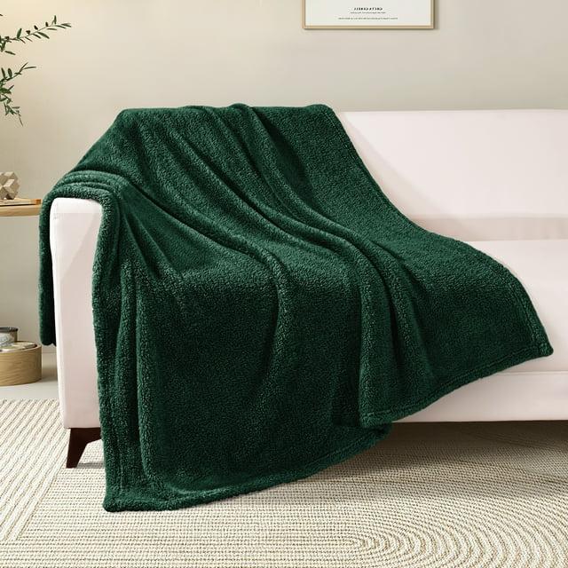 PAVILIA Plush Throw Blanket for Couch Bed, Faux Shearling Blanket and Throw for Sofa Home Decor, Emerald Green/Throw - 50x60