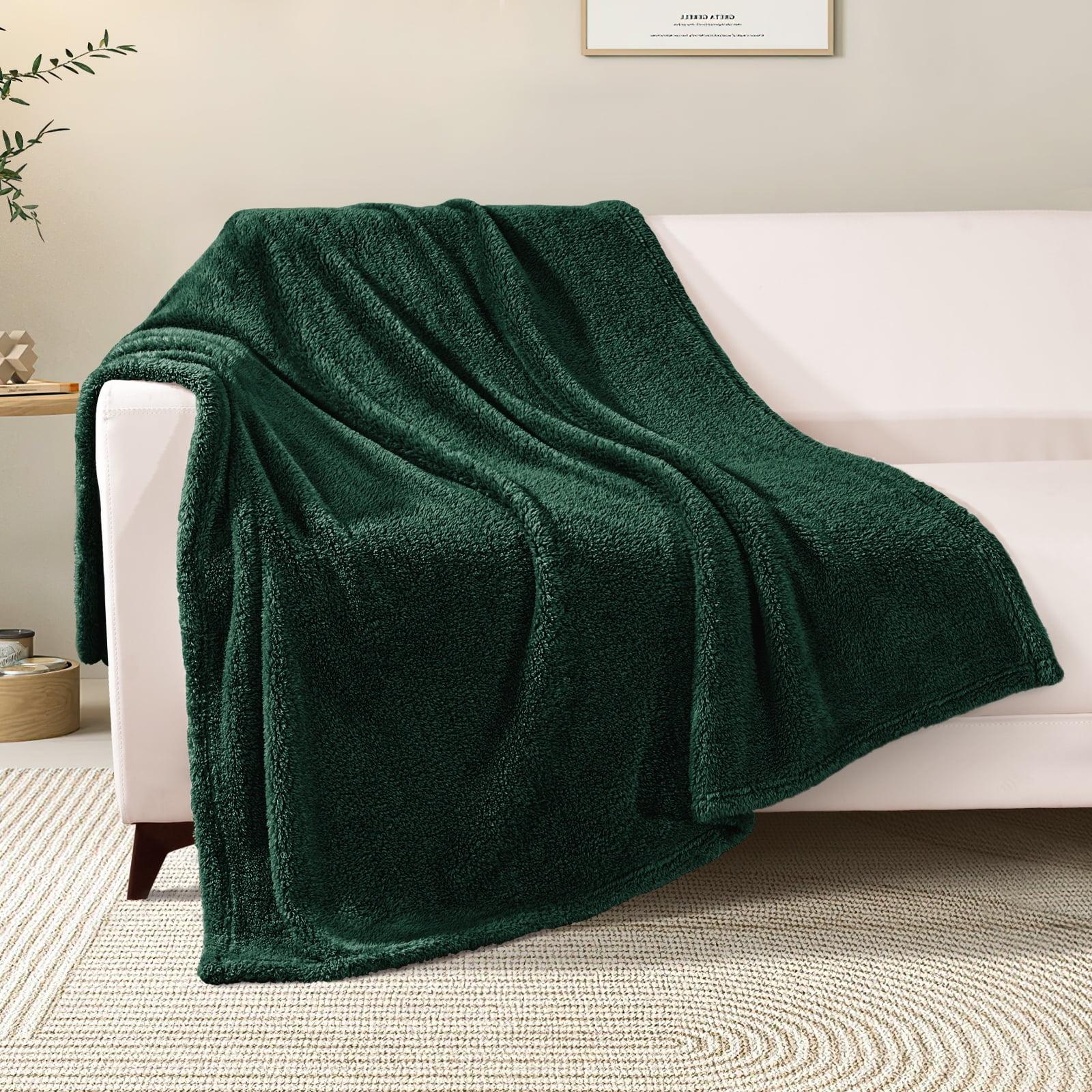 PAVILIA Plush Throw Blanket for Couch Bed, Faux Shearling Blanket and Throw for Sofa Home Decor, Emerald Green/Throw - 50x60