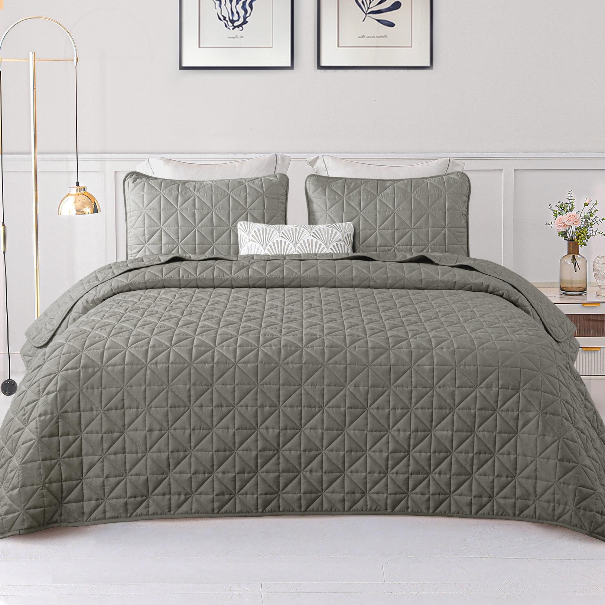 Exclusivo Mezcla Twin Quilt Bedding Set, Lightweight Soft Light Grey Twin Bedspreads Coverlets with Geometric Stitched Pattern