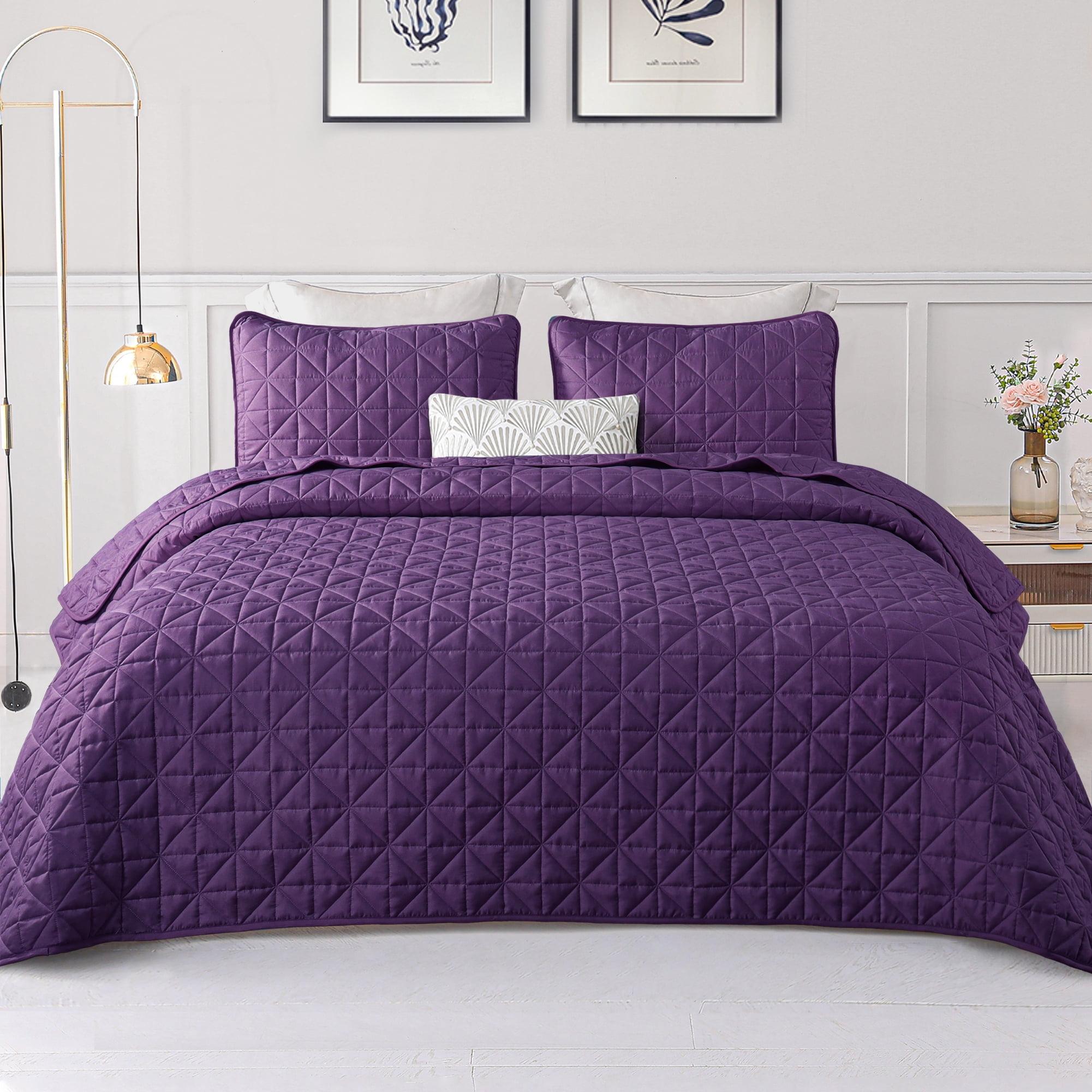 Exclusivo Mezcla Twin Quilt Bedding Set, Lightweight Soft Purple Twin Bedspreads Coverlets with Geometric Stitched Pattern