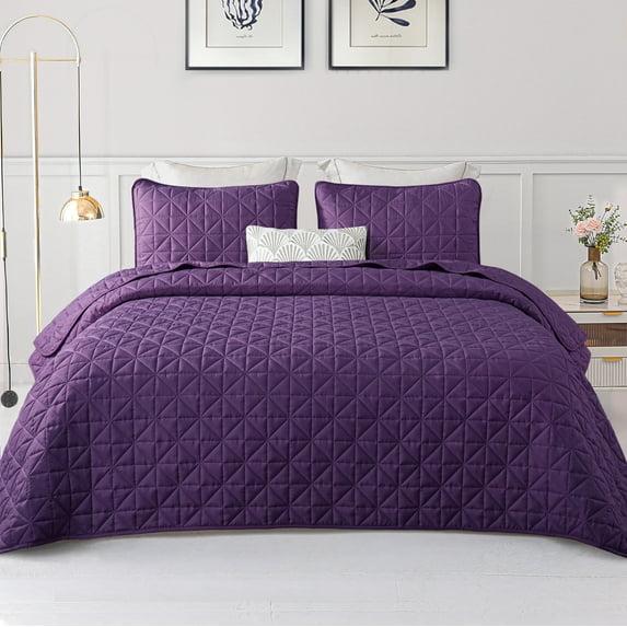 Exclusivo Mezcla Twin Quilt Bedding Set, Lightweight Soft Purple Twin Bedspreads Coverlets with Geometric Stitched Pattern