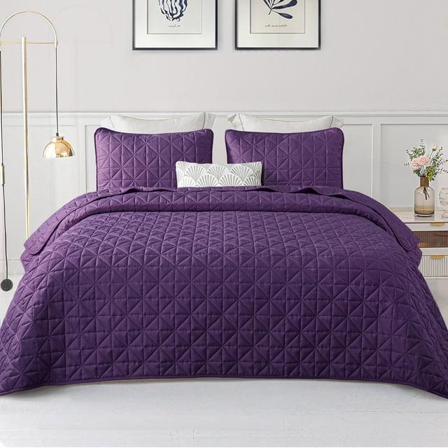 Exclusivo Mezcla Twin Quilt Bedding Set, Lightweight Soft Purple Twin Bedspreads Coverlets with Geometric Stitched Pattern