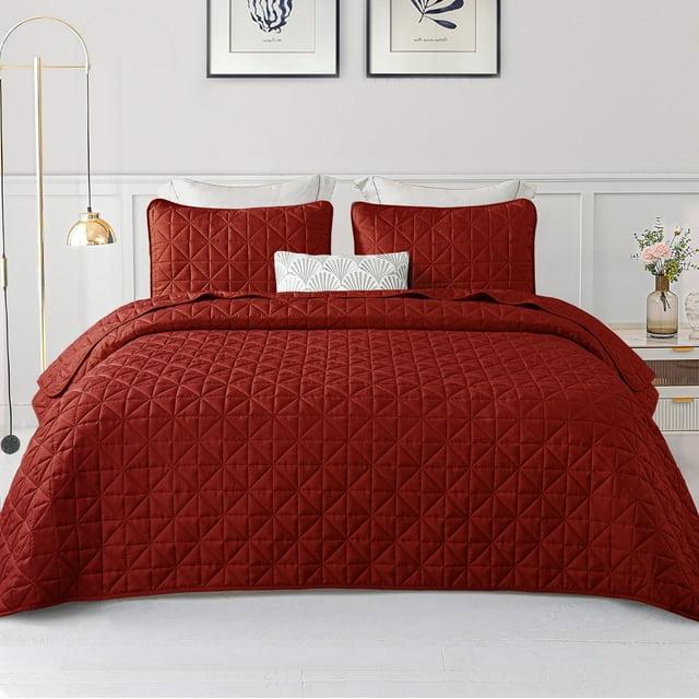 Exclusivo Mezcla Twin Quilt Bedding Set, Lightweight Soft Red Twin Bedspreads Coverlets with Geometric Stitched Pattern