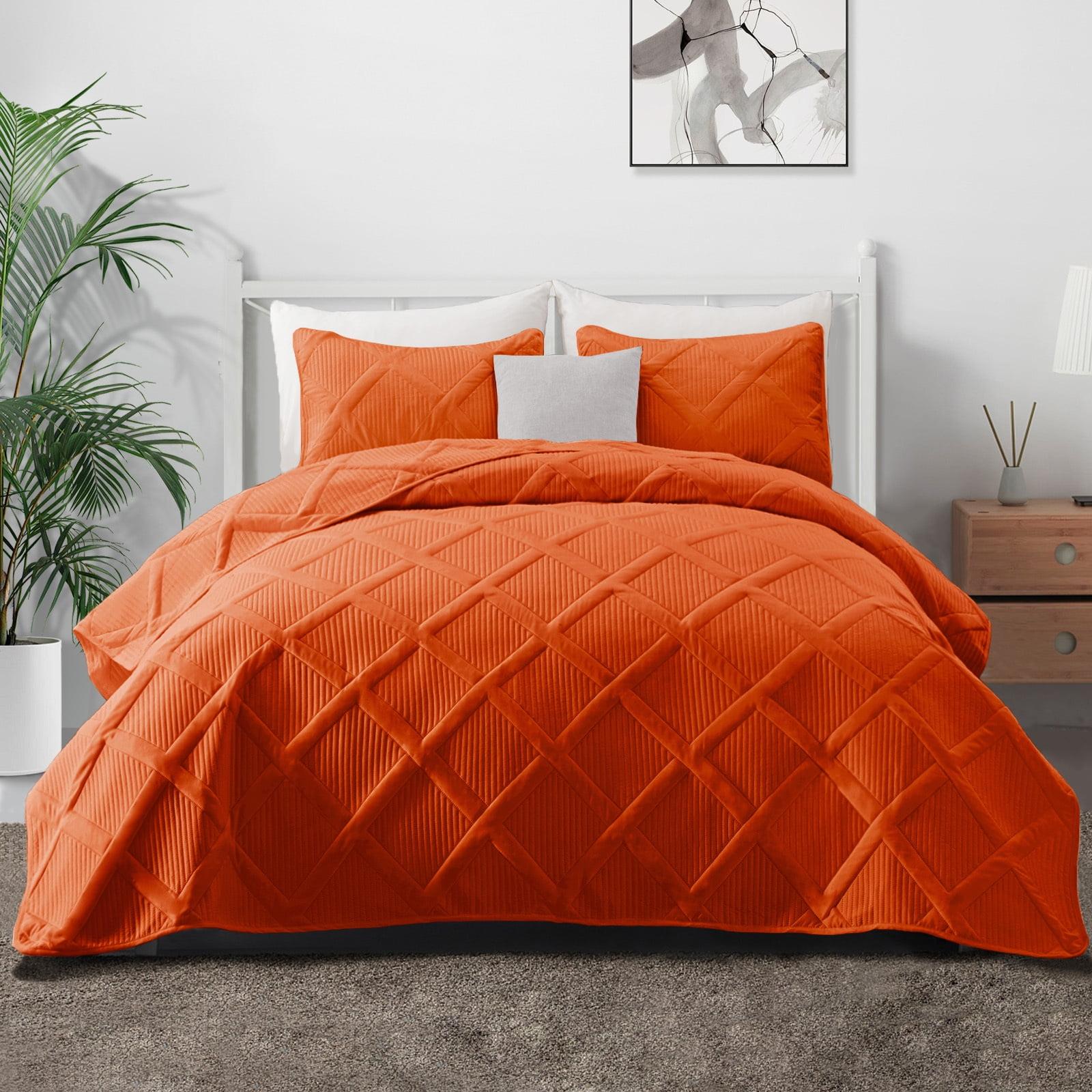 Exclusivo Mezcla Queen Quilt Bedding Set, Lightweight Soft Orange Queen Bedspreads Coverlets with Geometric Stitched Pattern
