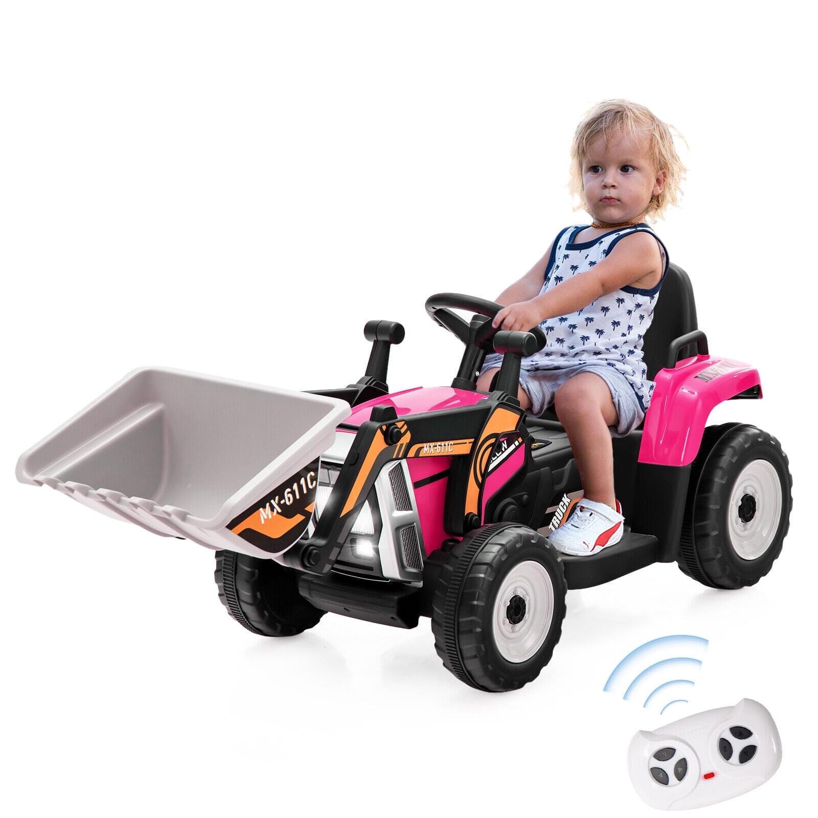 12V Pink Kids Ride-On Excavator with Adjustable Arm and Bucket