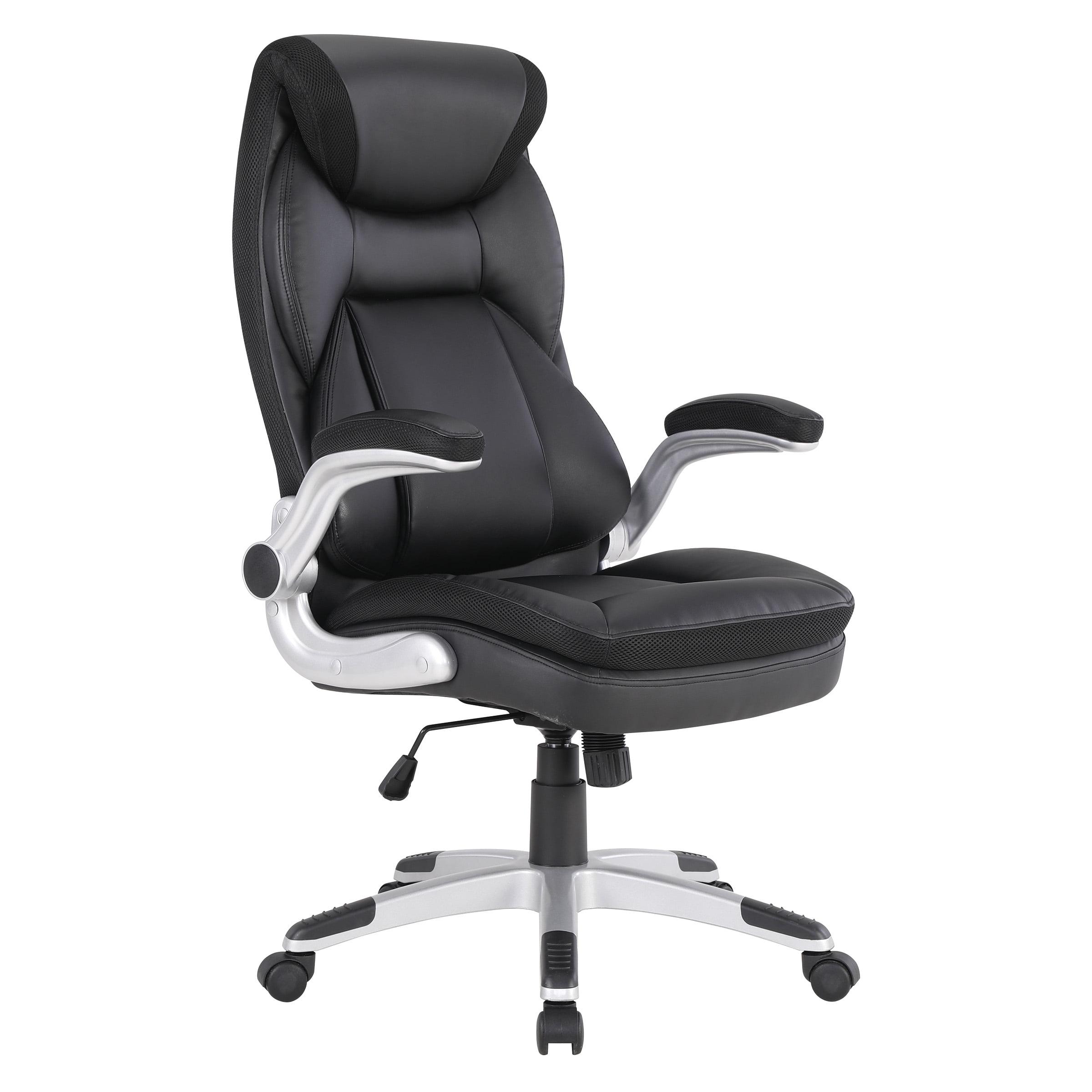 Executive Black Bonded Leather Chair with Silver Coated Nylon Base