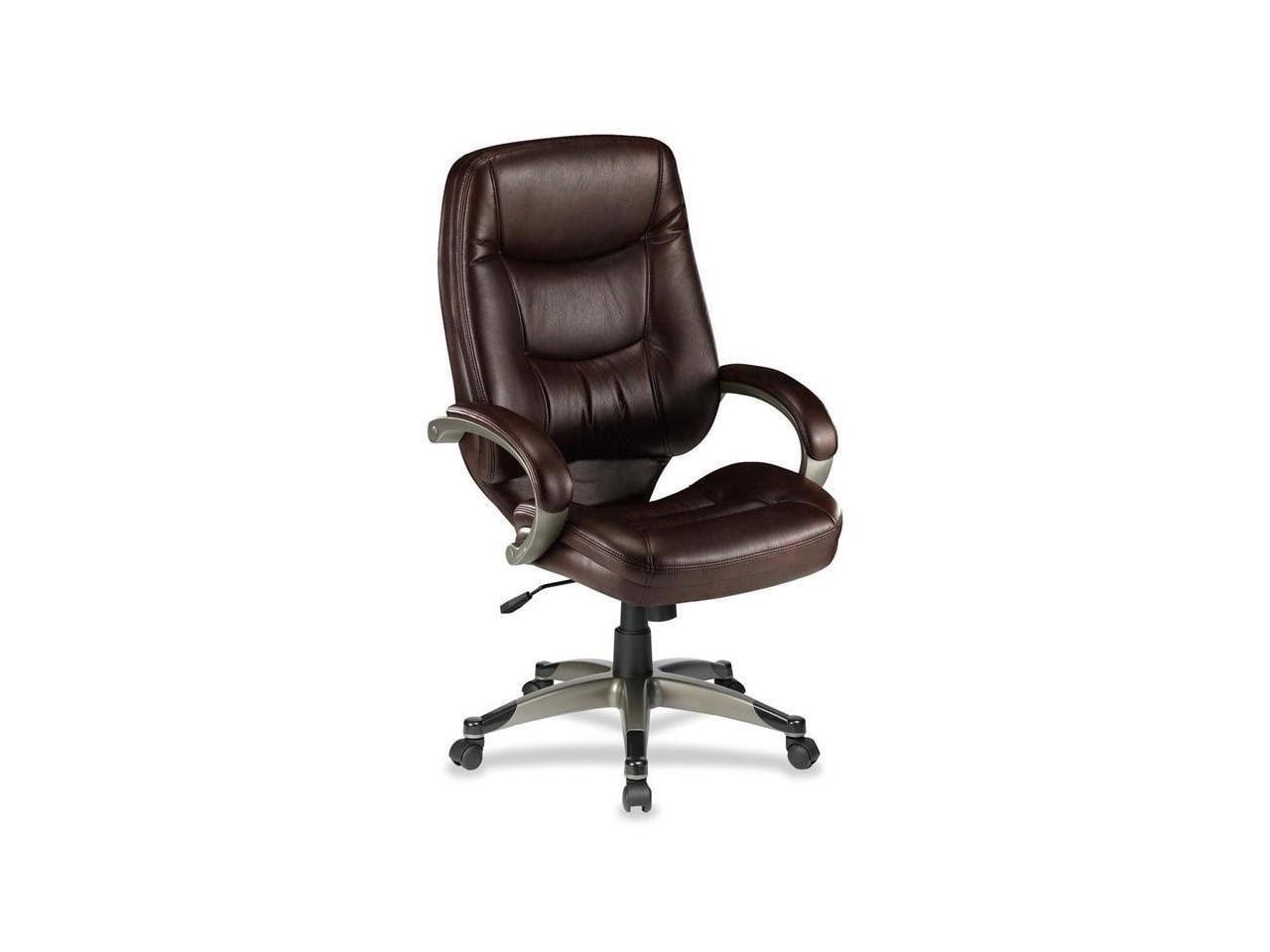 Champagne Finish High-Back Brown Leather Swivel Executive Chair