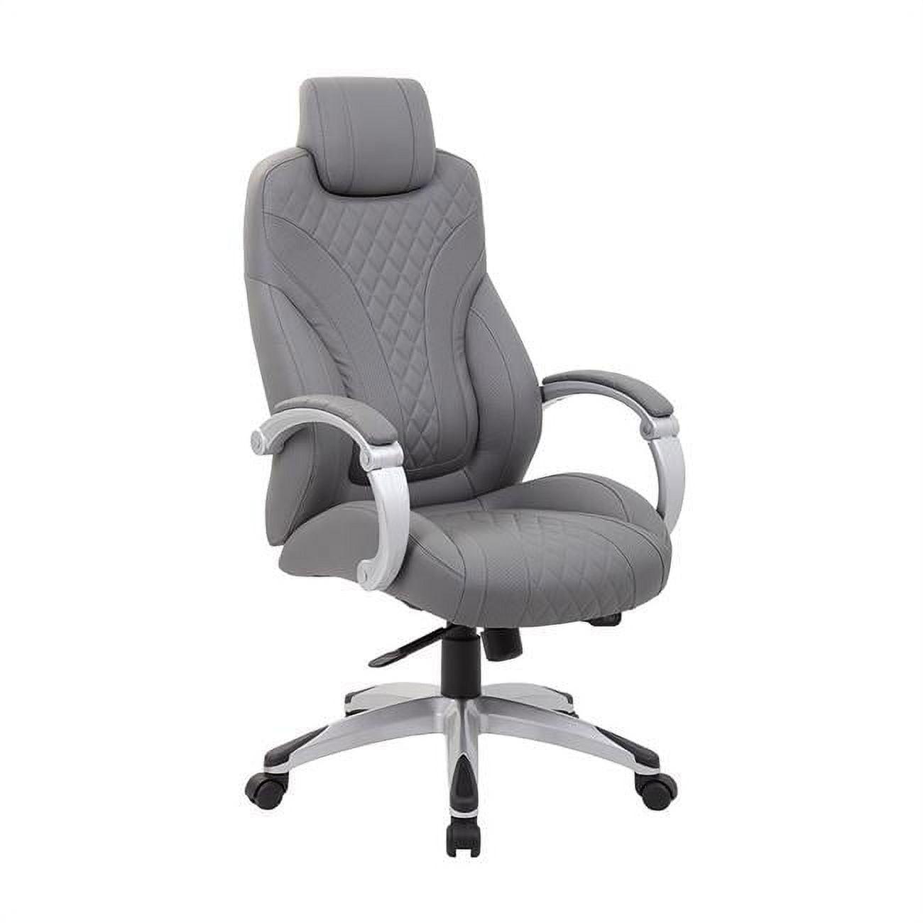 Executive Gray Leatherette High-Back Swivel Office Chair with Fixed Arms