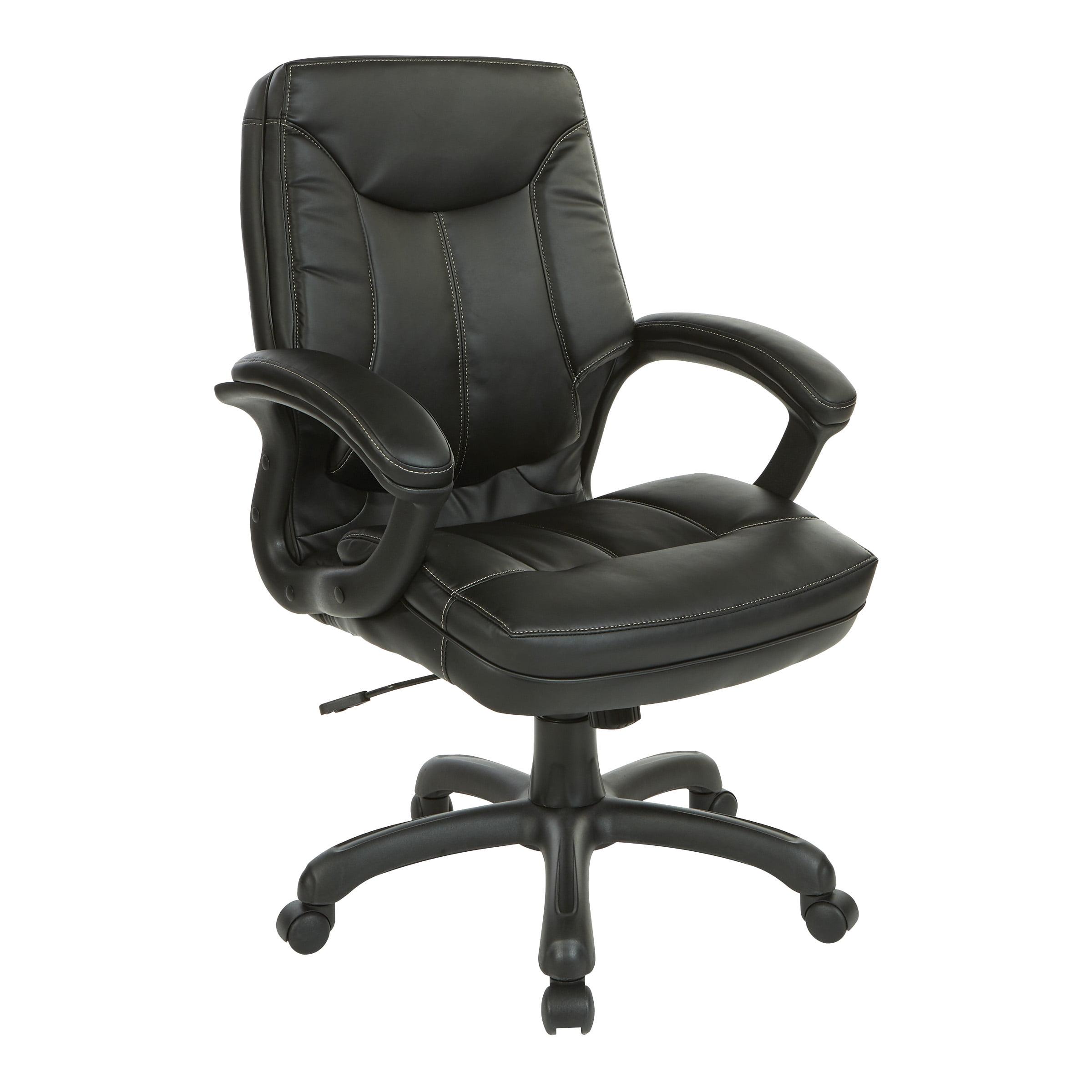 Luxury Swivel Mid-Back Black Faux Leather Office Chair