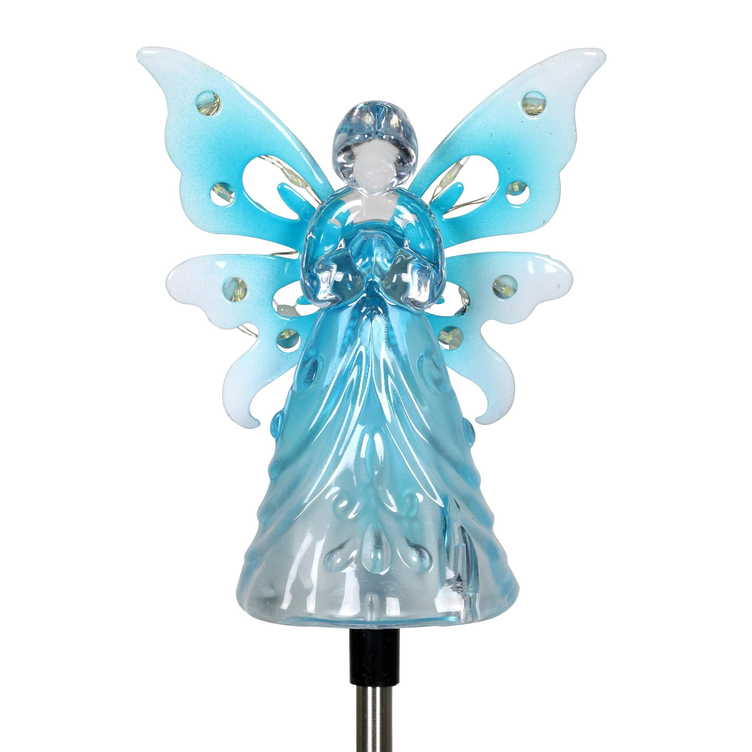 Exhart Solar Acrylic Angel with Wings and LED Lights Metal Garden Stake