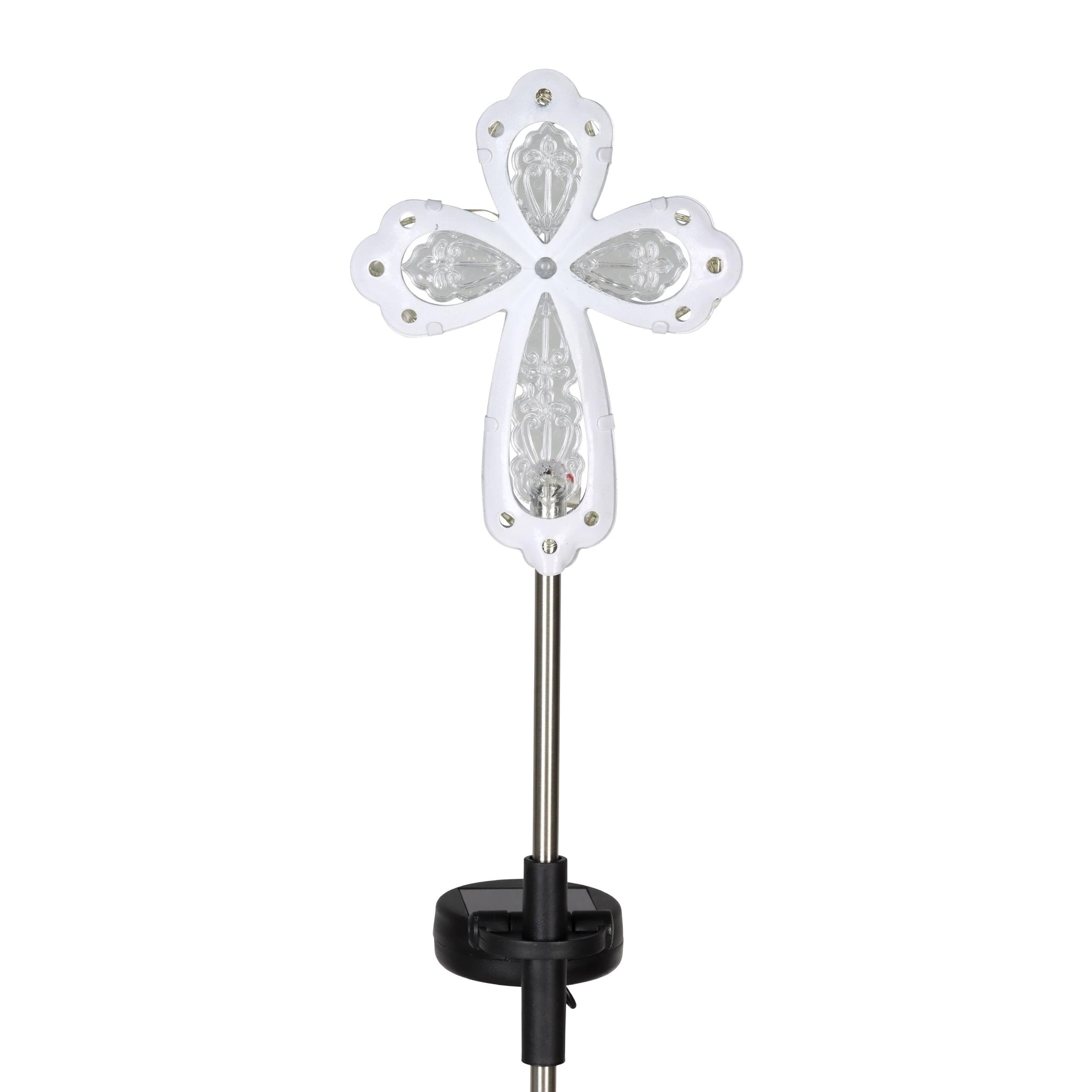 Exhart Solar Acrylic and Metal Cross Garden Stake with Thirteen LED Lights, 4 by 34 Inches