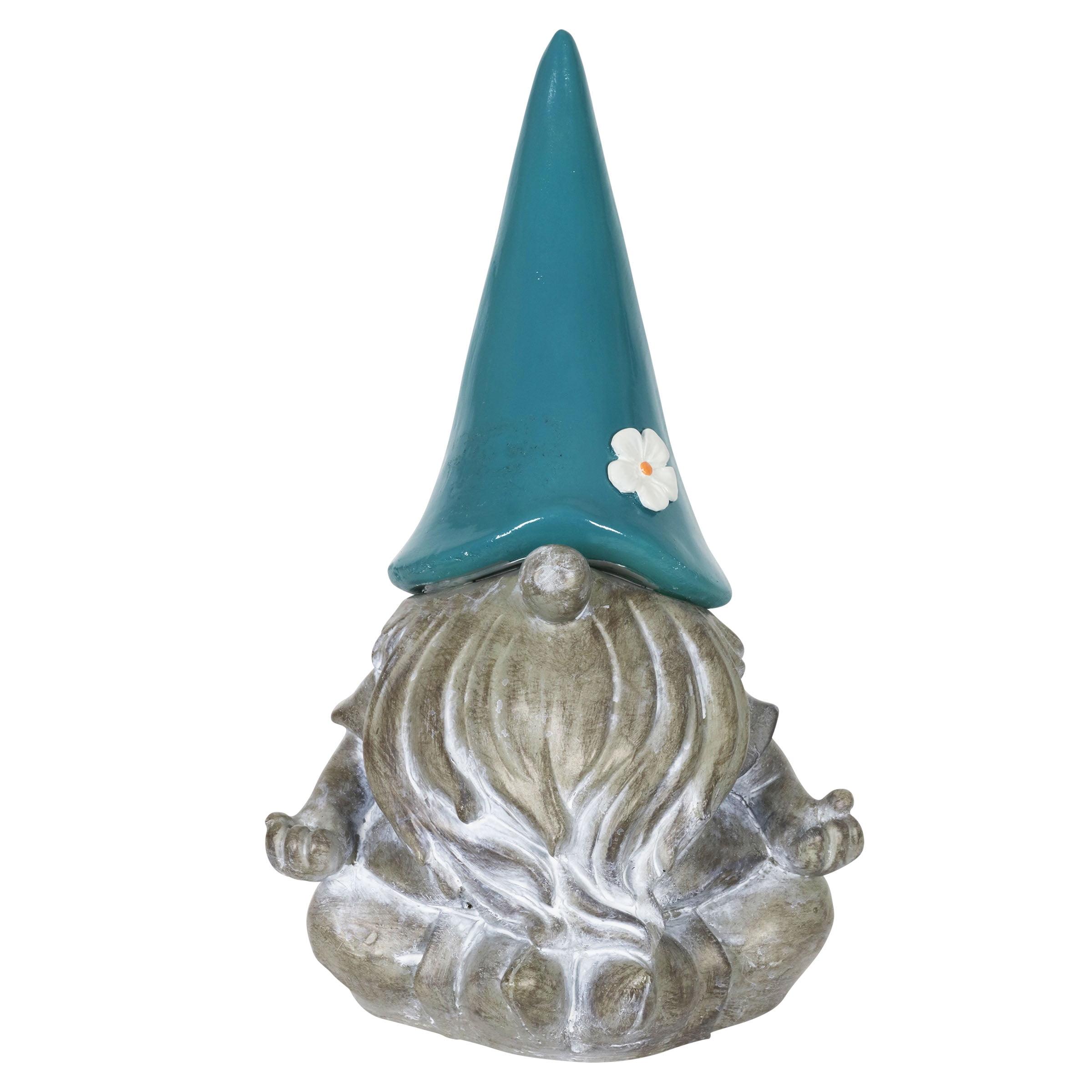 Teal Solar Powered Meditating Gnome Garden Statue