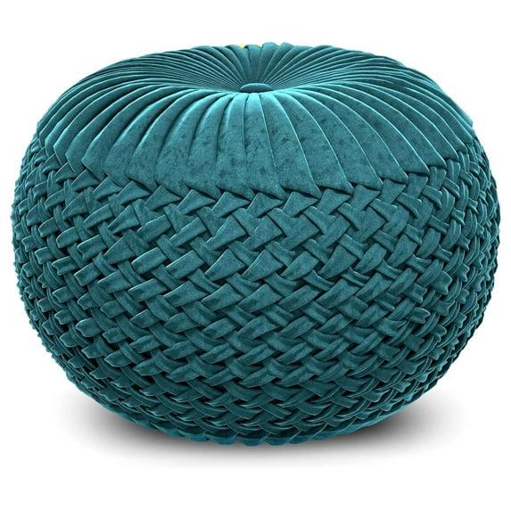 Simpli Home Grafton 20"W Velvet Round Button-Tufted Pouf