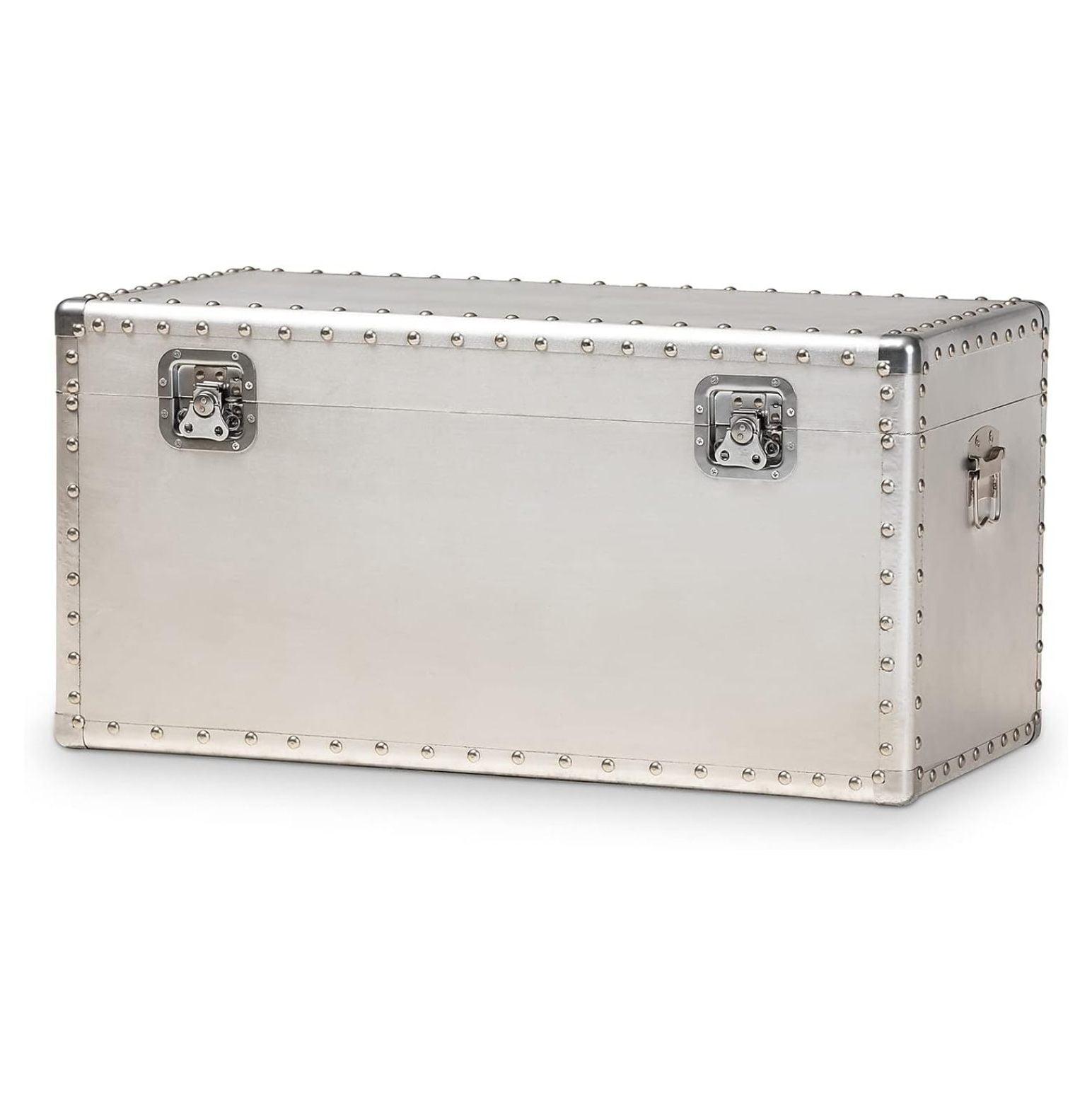 Baxton Studio Serge Metal Storage Trunk Silver: No Assembly, Spot Clean, 150lb Capacity, All Ages