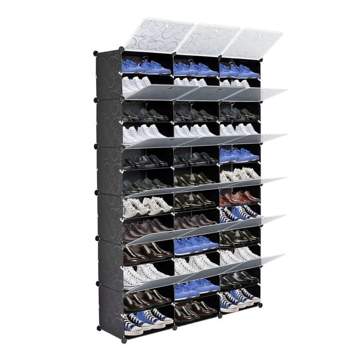 12-Tier Portable Shoe Rack Organizer,72 Pair Covered Shoe Storage Shelves Rack,36 Grids Tower Shelf Expandable Free Standing Storage Stackable Space forHeels,Boots,Slippers,Black