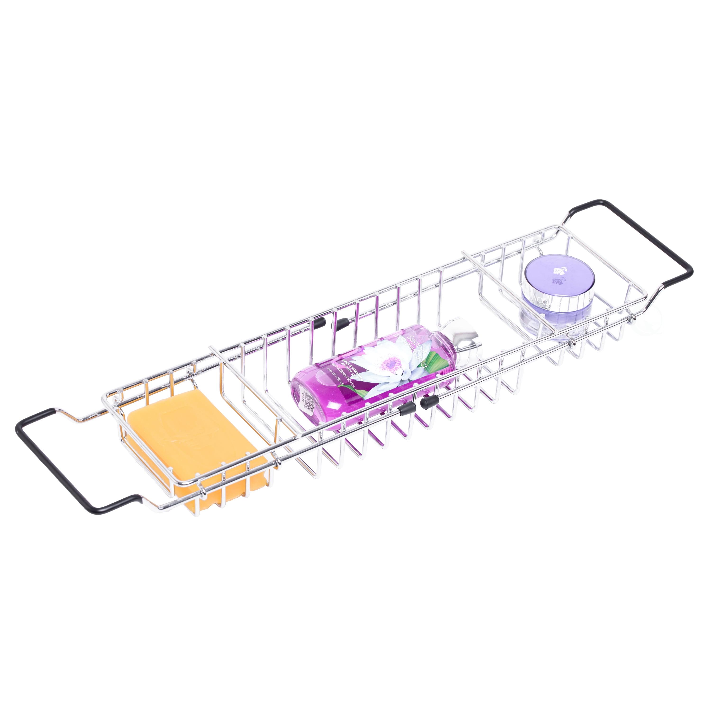 Expandable Chrome Metal Bathtub Caddy with Rubber Handles