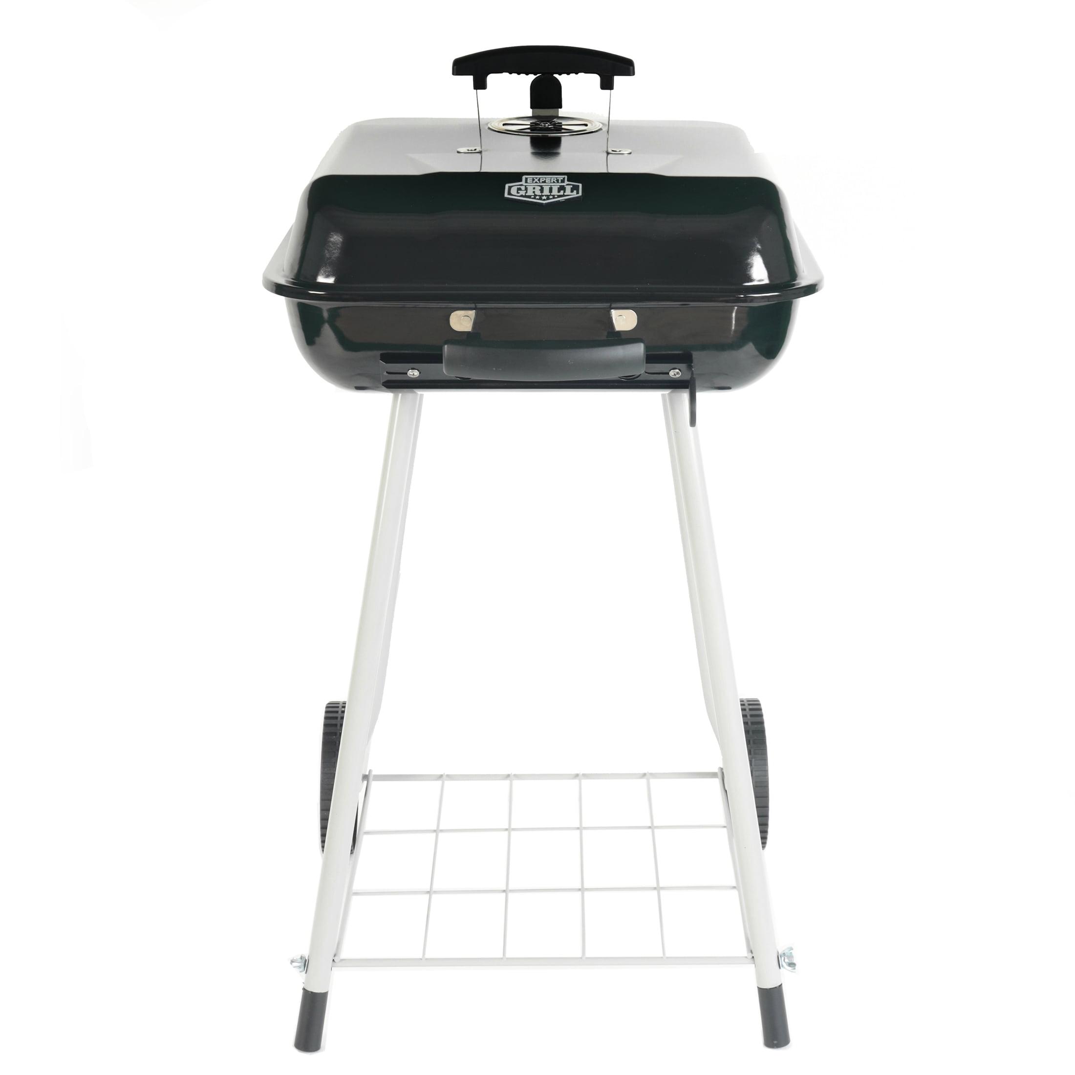 Large Black Steel Charcoal Grill with Wheels and Smoker