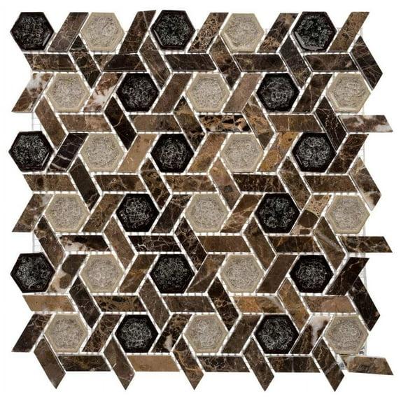 Exploration Israel Hexagon Natural Stone and Crackled Glass Mosaic Kitchen Backsplash, Bathroom, Shower, Wall and Floor Tile