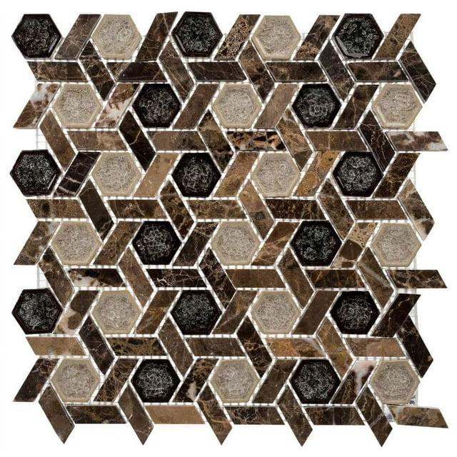 Exploration Israel Hexagon Natural Stone and Crackled Glass Mosaic Kitchen Backsplash, Bathroom, Shower, Wall and Floor Tile