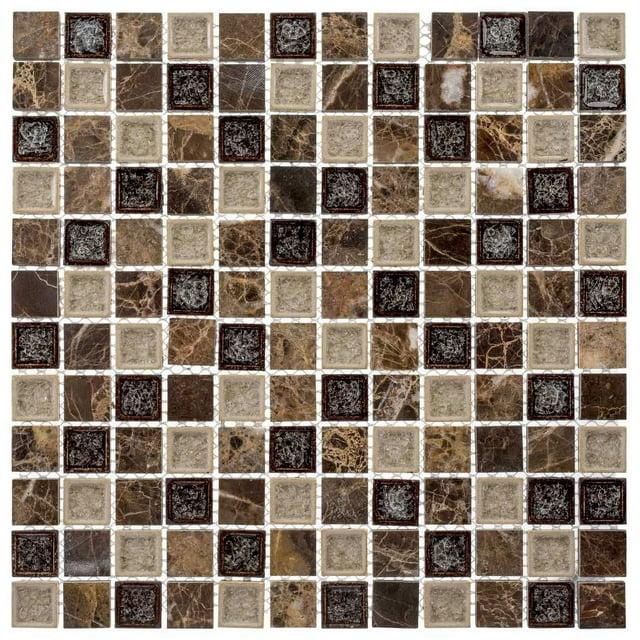 Exploration-Greece 1" Square Textured Glass and Marble Kitchen Backsplash, Bathroom, Shower, Wall and Floor Tile