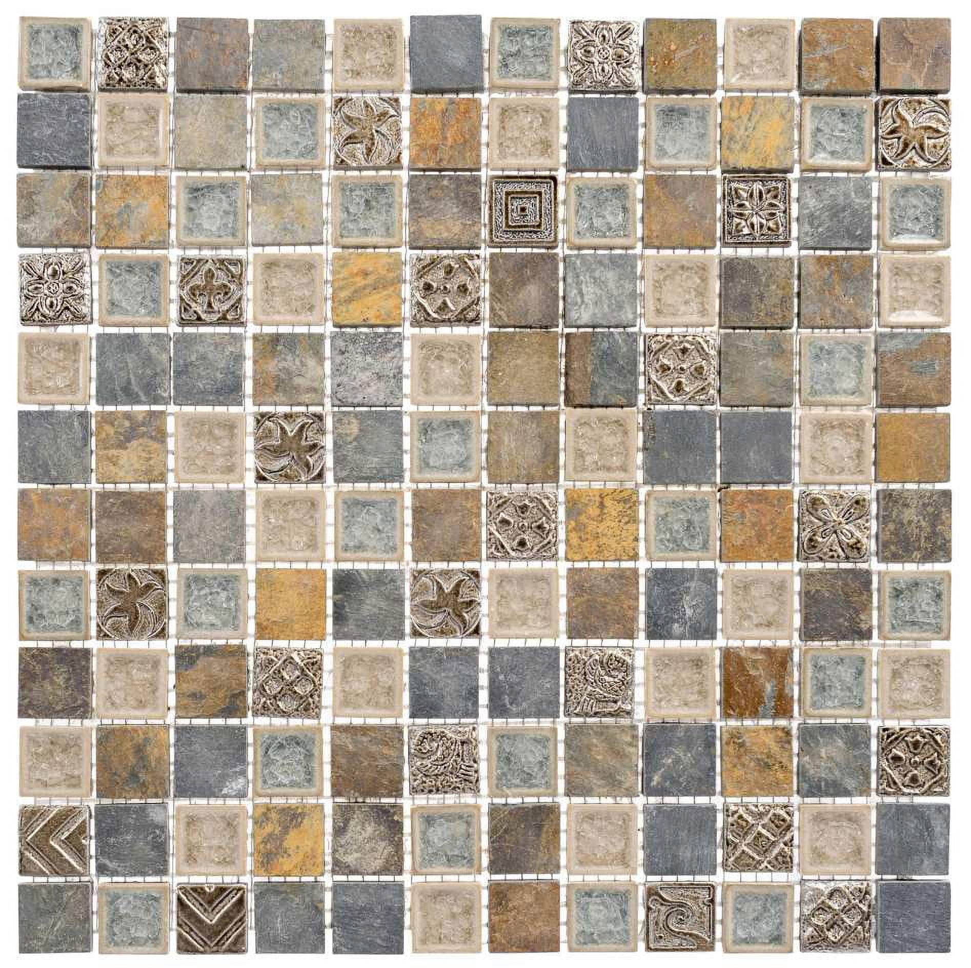 Exploration-Greece 1" Square Textured Glass and Marble Kitchen Backsplash, Bathroom, Shower, Wall and Floor Tile