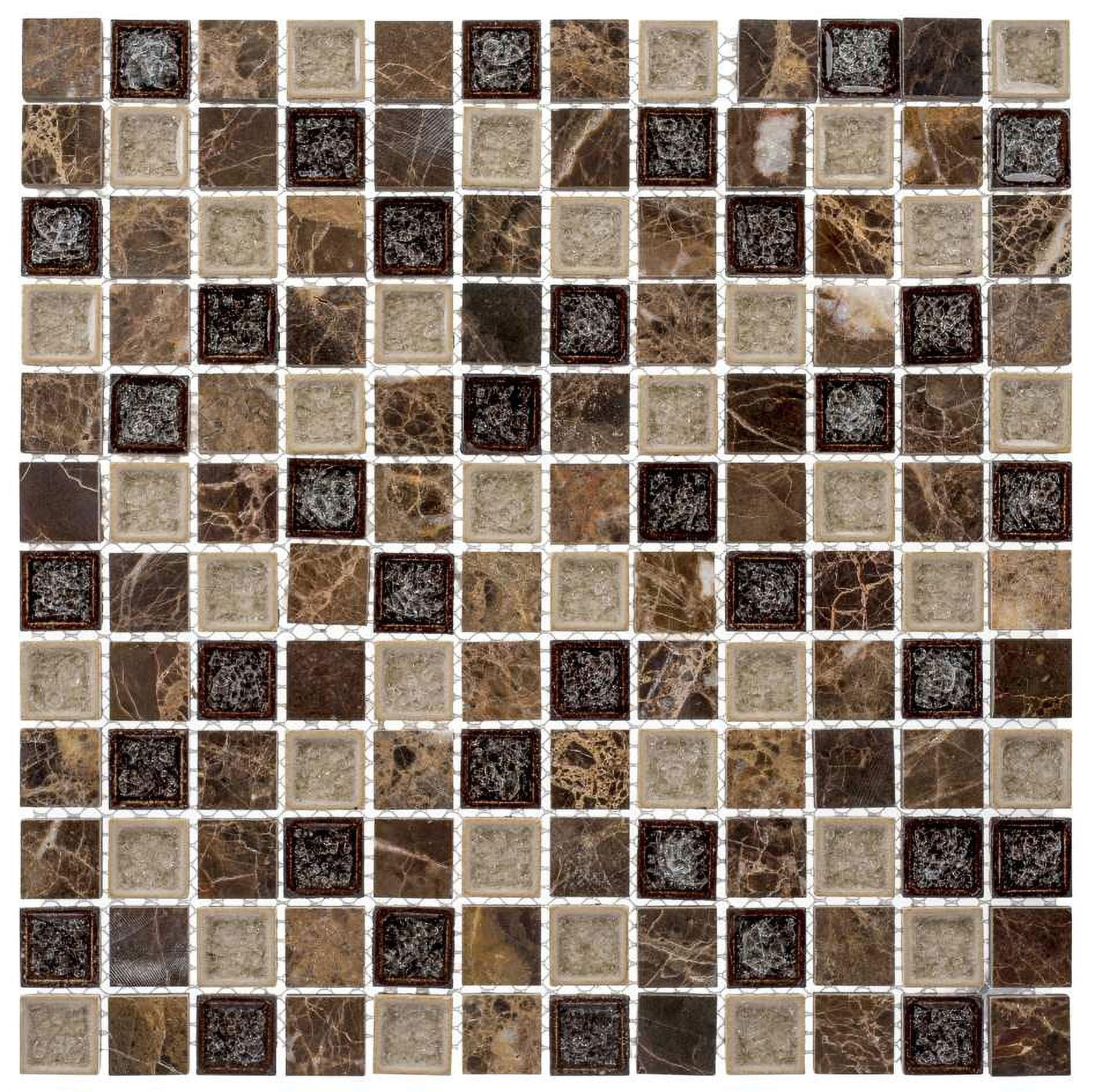 Exploration-Greece 1" Square Textured Glass and Marble Kitchen Backsplash, Bathroom, Shower, Wall and Floor Tile