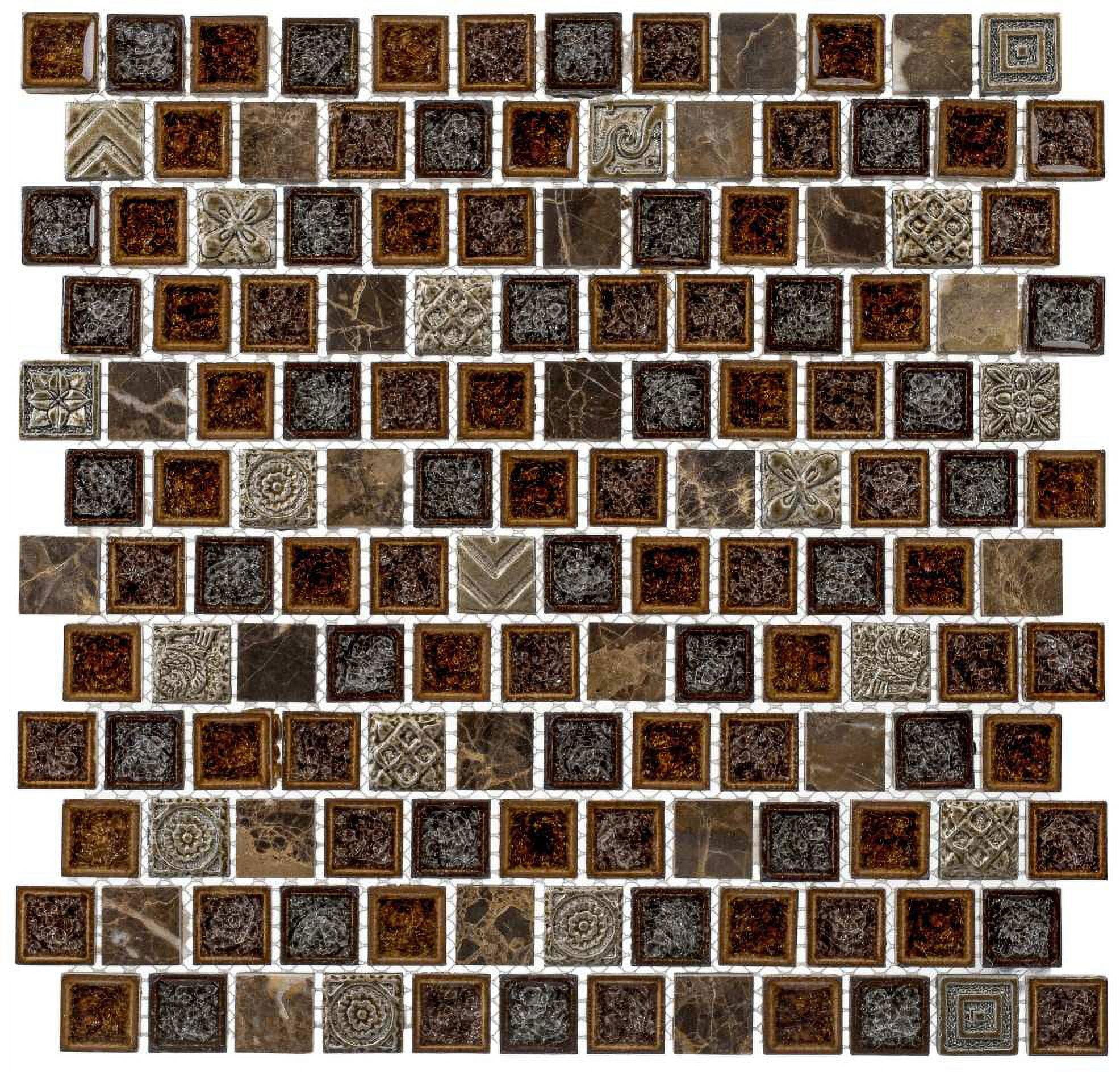 Exploration 1" Natural Stone and Crackled Glass Mosaic Kitchen Backsplash, Bathroom, Shower, Wall and Floor Tile