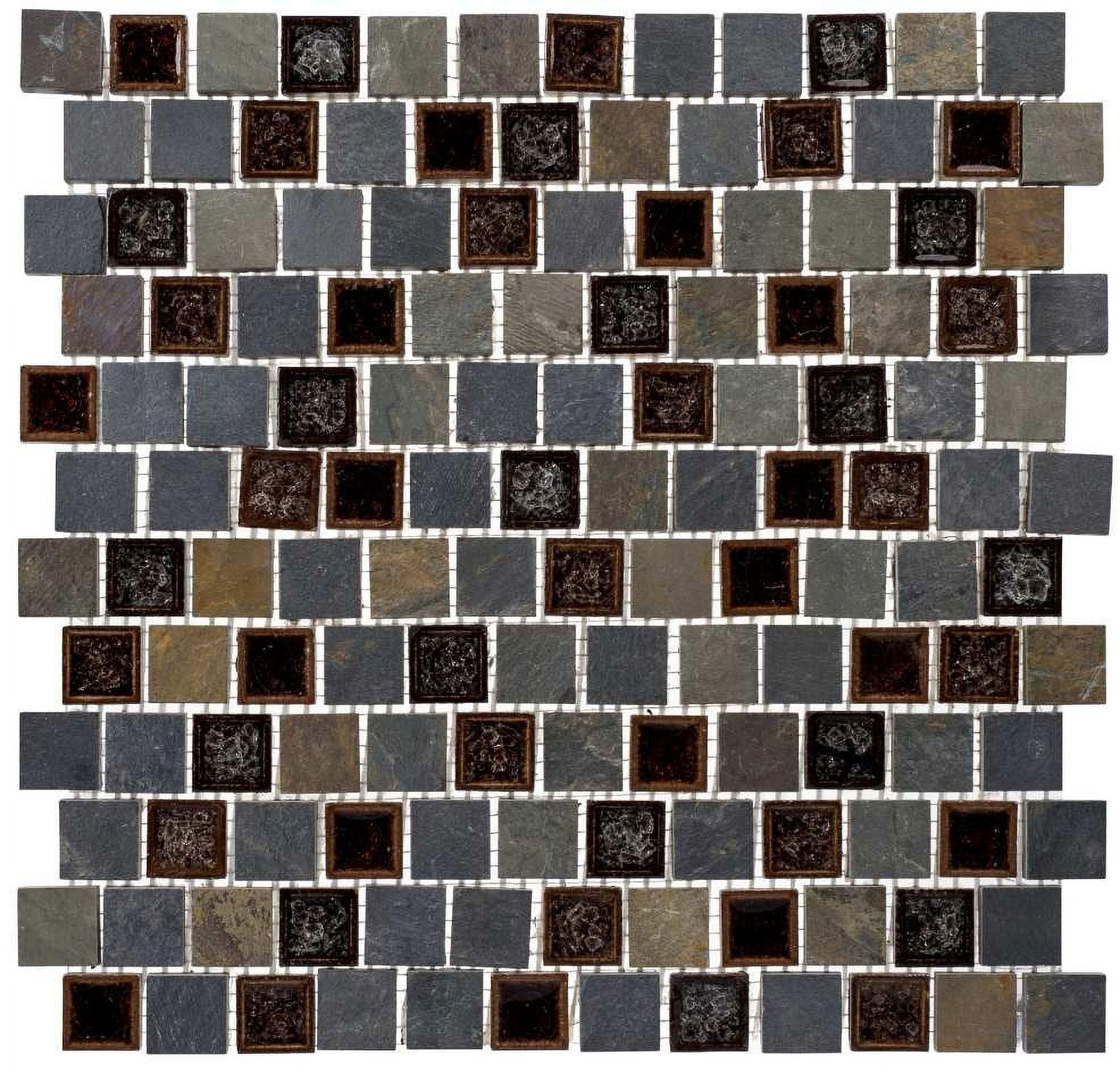 Exploration 1" Natural Stone and Crackled Glass Mosaic Kitchen Backsplash, Bathroom, Shower, Wall and Floor Tile