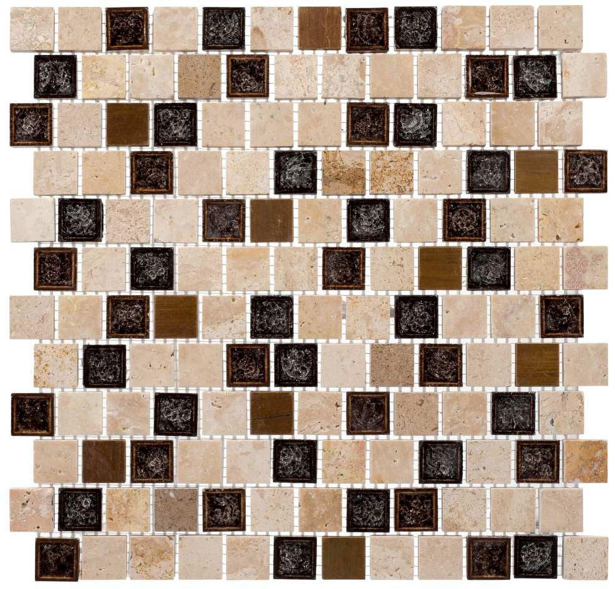 Exploration 1" Natural Stone and Crackled Glass Mosaic Kitchen Backsplash, Bathroom, Shower, Wall and Floor Tile