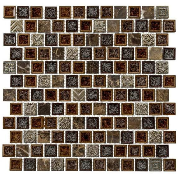 Exploration 1" Natural Stone and Crackled Glass Mosaic Kitchen Backsplash, Bathroom, Shower, Wall and Floor Tile