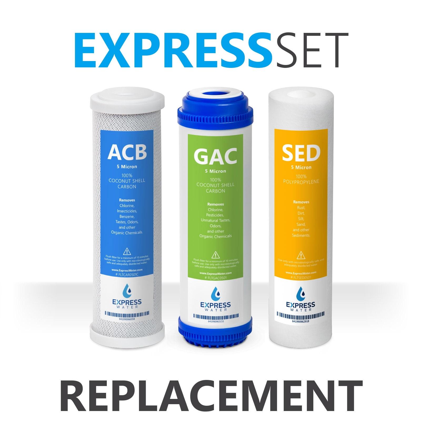 Express Water – 6 Month Reverse Osmosis and Under Sink System Replacement Filter Set – 3 Filters with Carbon (GAC, ACB) and Sediment (SED) – 10 inch Size Water Filters